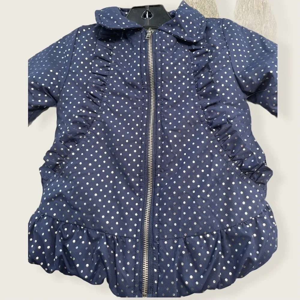 Penelope Mack girls navy blue polka dot jacket